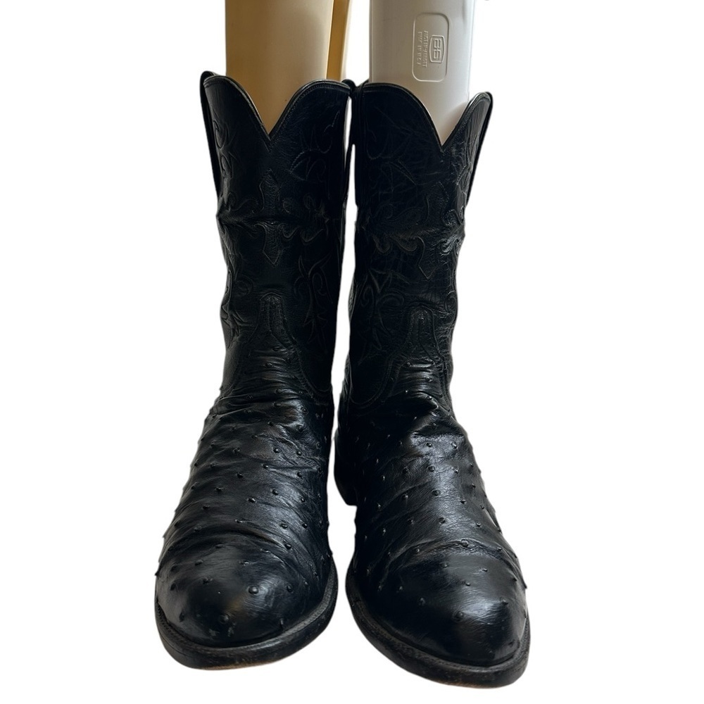 Lucchese Black Full Quill Ostrich Leather Cowboy Western Boots Men's 10.5